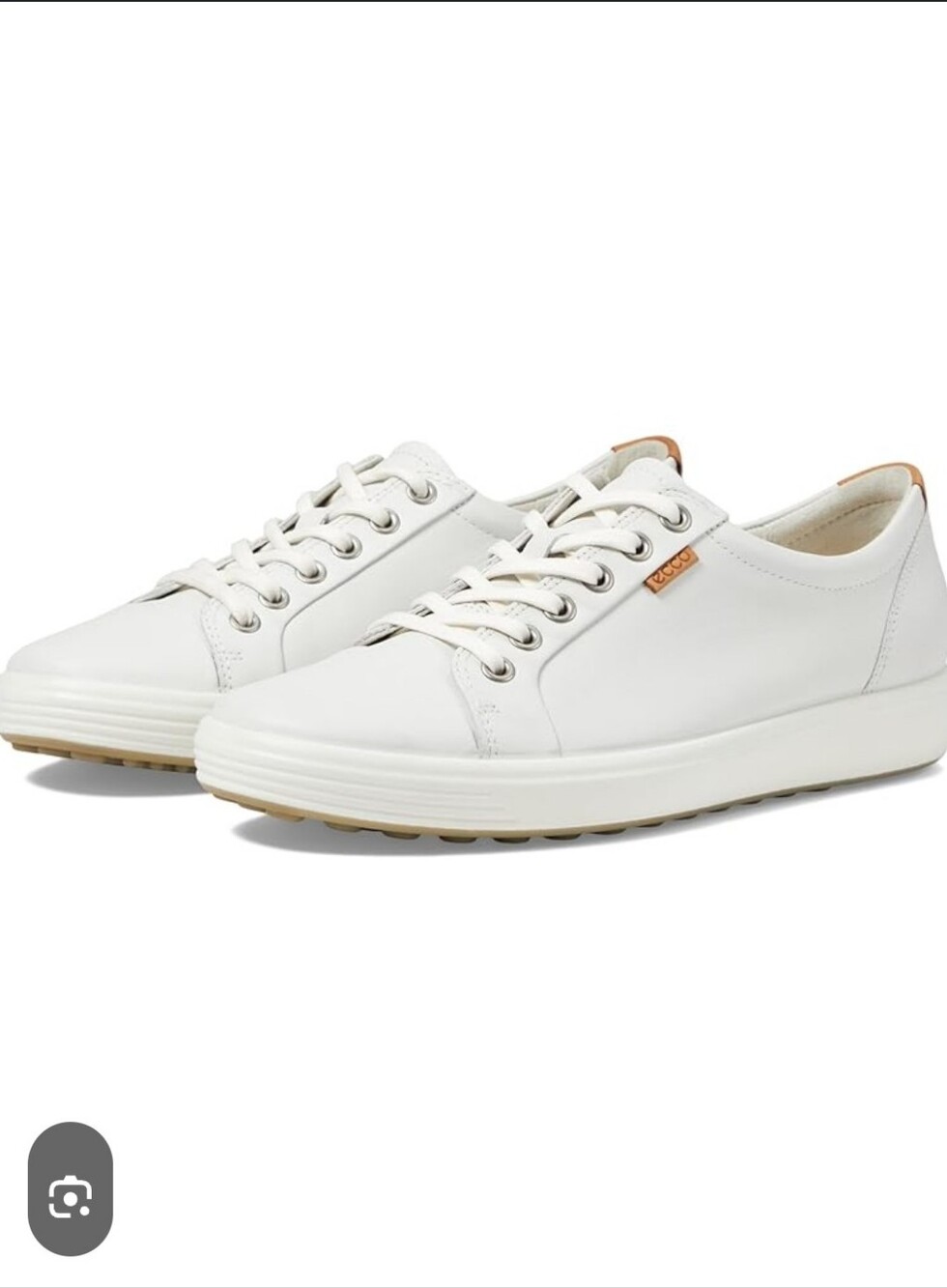 Ecco Women's White Leather Low-Top Lace-Up Sneakers with Tan Accent